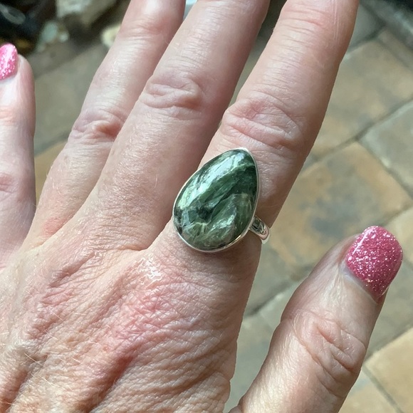 NATURAL SERAPHINITE 925 STERLING SILVER RING, SIZE 8.25 - Picture 7 of 11